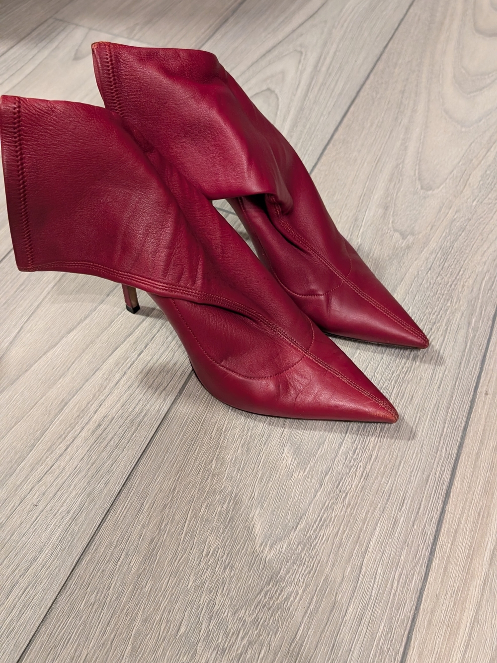 Jimmy Choo Cherry-Red Pointed Leather Ankle Boots